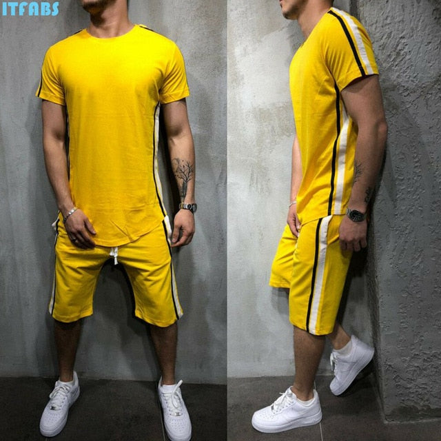 Mens Striped Summer Casual Full Tracksuit