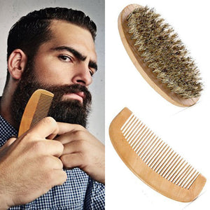 Mens Bristle Beard Brush & Beard Comb Grooming Kit