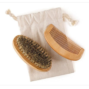 Mens Bristle Beard Brush & Beard Comb Grooming Kit